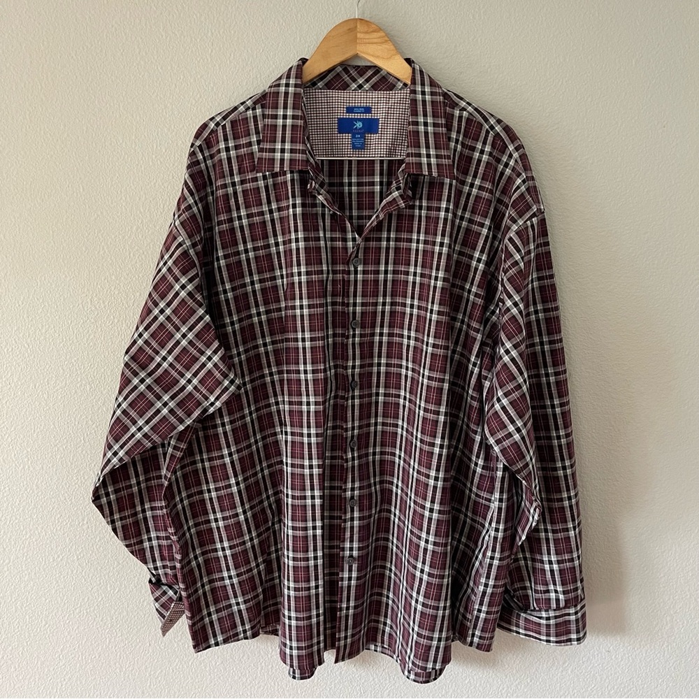 Ecara Mens Non-Iron Classic Fit Plaid Stretch Cotton Button Down Shirt Size 3X
